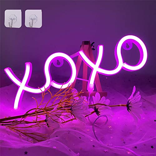 ENUOLI Neon XOXO Sign Neon Lights with 2 Hooks Wandleuchte XO Neon Light Neon Lampe USB/Batteriebetrieben XOXO Wall Decor Pink Neon Sign für Geburtstagsparty Bedroom Decor Led Neon Kids Gift(Rosa) von ENUOLI