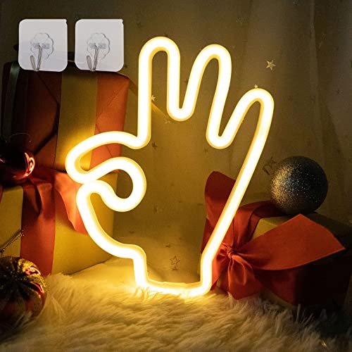 ENUOLI Neonschilder, OK-Geste, LED-Neonlichtschilder, Handform, Finger, Neonschilder, USB/batteriebetrieben, zum Aufhängen, dekorative Neonschilder, Neon-Nachtlichter für Zuhause, Wand, Schlafzimmer von ENUOLI