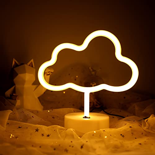 Niedliche LED warmweiße Neonlichter Wolke Neonschild Neonformlicht mit Basisbatterie USB-betriebene LED-Nachtlichter Zeichen Neonlampe Cloud Tischdekoration für Geburtstagsfeier Raum Hochzeit von ENUOLI