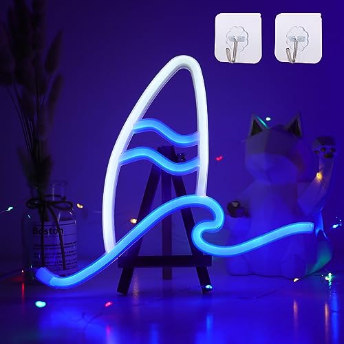 ENUOLI Surf-Skateboard-Neonlichter, LED-Neonlicht, Welle, Neon, angetrieben durch USB/Batterie, für Wanddekoration, Surf-Skateboard-Neonlichter, Schlafzimmer-Dekoration für Wohnzimmer, Büro, Bar von ENUOLI