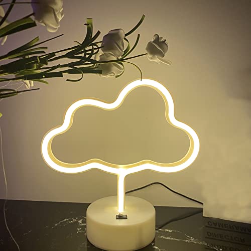 Wolken-Neonlicht Warmweiße Leuchtreklamen Wolken Neonlichter mit Sockel USB/Batteriebetriebene Tischlampen Neon LED-Schilder für Kinder Schlafzimmer Neonlicht-Schilder Dekor für Weihnachtsbar von ENUOLI