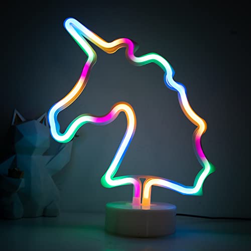 Einhorn Neonlicht LED Neonschilder Bunte Neonlichter Batterie/USB betrieben Neon Tischlampe Neon Nachtlicht Dekor für Wohnzimmer Schlafzimmer LED Schilder für Weihnachtsfeier Bar Dekorative Lichter von ENUOLI