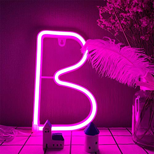 LED-Alphabet B Neon Nachtlichter Rosa Neonbuchstaben Licht A-Z Neon Brief Zeichen Batterie/USB Powered Word Light Personalisierte Brief Neonlichter für Home Bar Cafe Party Festival Weihnachten Gebu von ENUOLI