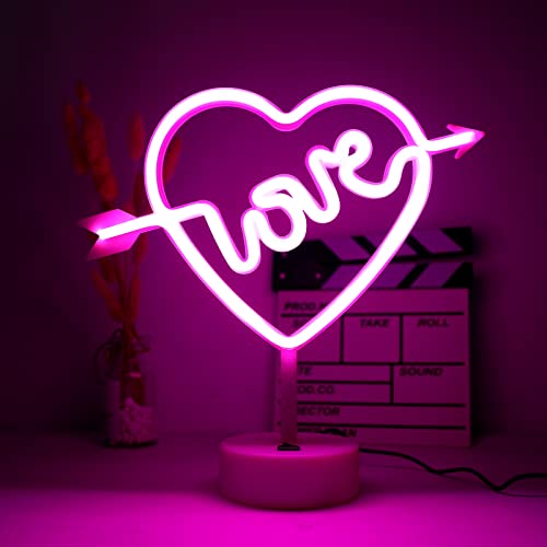 LED Amorbogenform Neonlicht-Zeichen Liebes Herz Neon Nachtlichter Rosa Neon Buchstaben Zeichen Batterie USB betriebenes Herz Neon Zeichen LED Liebes Neonlichter für Weihnachten Geburtstag Home(rosa) von ENUOLI