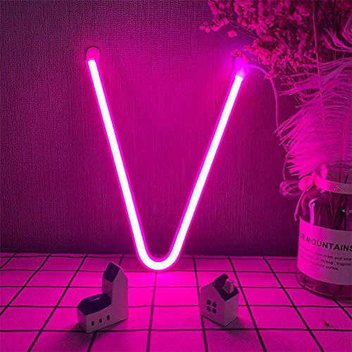 LED-Buchstaben V Neonlichter Rosa Neon Brief Zeichen A-Z Alphabet Marquee Dekoration Beleuchtet Buchstabe Neonzeichen Batterie oder USB operiert für Party Hochzeitsempfänge Ferienhaus Bad Braut Bar D von ENUOLI