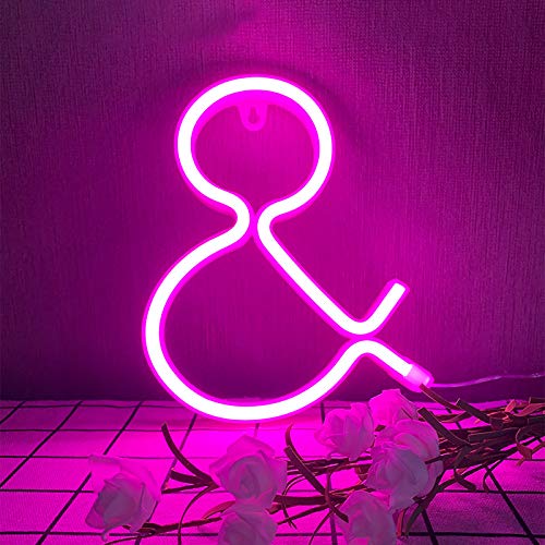 LED Neon Buchstaben Lichter Rosa Neonschild Leuchten Buchstaben Neonschild Batterie/USB Beleuchtete Buchstaben Neon Nachtlicht Dekor für Kinderzimmer,Hochzeit,Weihnachten,Valentinstag(&) von ENUOLI