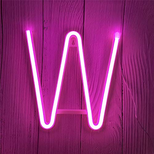 LED Neon Buchstaben Lichter Rosa Neonschild Leuchten Buchstaben Neonschild Batterie/USB Beleuchtete Buchstaben Neon Nachtlicht Dekor für Kinderzimmer,Hochzeit,Weihnachten,Valentinstag(W) von ENUOLI