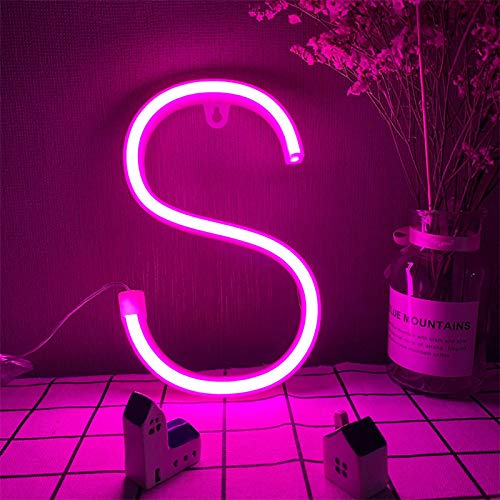 LED Rosa S Neon Buchstabe Licht LED-Buchstabe 26 Alphabet Nachtlampe A-Z Neon Brief Zeichen Wanddekor Lichter Batterie und USB operiert für Bar Wall Home Geburtstag Weihnachten Festival Hochzeitsfest von ENUOLI