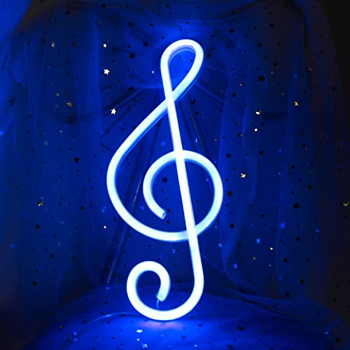 Musik Leuchtreklame Neon LED Lichter Musiknote Neonlicht Blau Leuchtreklame Batterie/USB betrieben Neon Wandschild Musik Dekorationen Leuchten Leuchtreklame für Bar Party Konzert Hochzeit(Blau) von ENUOLI