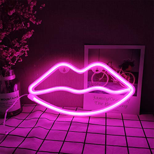 Pink Lip Neon Signs Neon Nachtlicht Neon Wandleuchte Led Art Dekorative Neonlichter Batterie oder USB betrieben Led Lampe Art Wall Decor für Weihnachtsfeier Geburtstag Kinderzimmer Hochzeit von ENUOLI