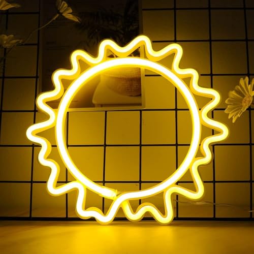 Sun Neon Light Neon Light Sign Neon Wandleuchte USB/Batteriebetriebene Neonlampe Sun Led Neon Lights Nachtlicht für Home Party Geburtstag Schlafzimmer Dekor Neonschilder für Kinderfreund(Gelb) von ENUOLI