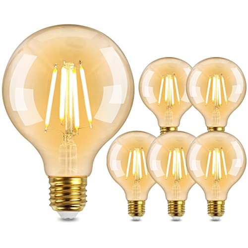 ENUOTEK Edison Glühbirne E27 Vintage, G95 Groß Globe LED Filament Glühbirne, 6W 750Lm LED Lampe Ersetzen 60W Glühlampen, 2500K Retro Bernstein Warmweiß Beleuchtung, Nicht Dimmbar, 6er Pack von ENUOTEK