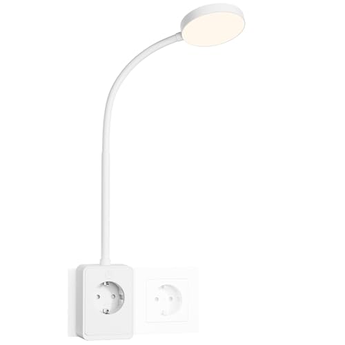ENUOTEK LED Leselamp Weiß mit Steckdose, Dimmbarer Bett und LED Wandleselamp mit USB und Type-C, Regelbare Farbtemperatur 3000K-4000K-5000K, Wand Leselamp 4.5W 400Lm von ENUOTEK