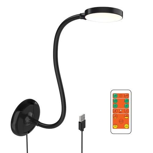 ENUOTEK Leseleuchte Leselampe Wand LED Schwarz mit Fernbedienung mit Speicherfunktion, Wandlampe Schlafzimmer Dimmbar mit USB Netzkabel, Einstellbare Lichtfarben 3000K 4000K 5000K von ENUOTEK