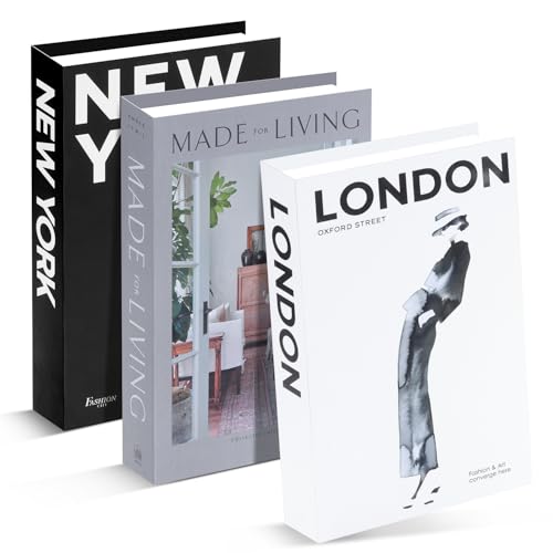 Deko Bücher 3er Set Dekorative Bücher Dekobücher Deko Buch Fake Dekobücheer mit Aufbewahrung Stapelbar für Büro Wohnkultur Bücherregal Couchtisch Display Regale (Weiß1-3-teilig Bücher Deko Box) von ENUTROF