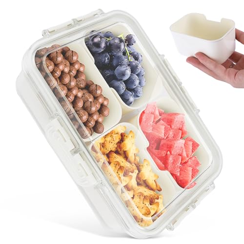 Snackbox mit Fächern Snackteller Snackschale mit Deckel Snack Aufbewahrungsbox Rechteckig Organizer Schalen Platte für Veggie Früchte Gewürze Süßigkeiten Nüsse Keks Snacks Desserts Vorspeisentablett von ENUTROF