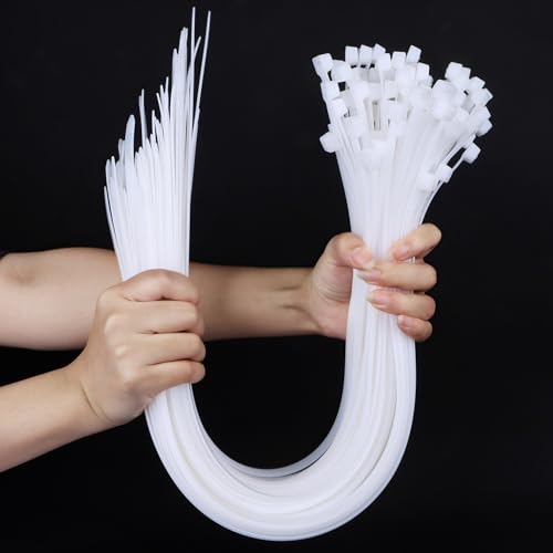 Kabelbinder Weiß Extra Lang 100 Stück 650 × 8.8mm Breit Cable Ties mit 70 kg Zugfestigkeit Kann im Innen und Außenbereich Verwendet für Kabelmanagement von ENUTROF