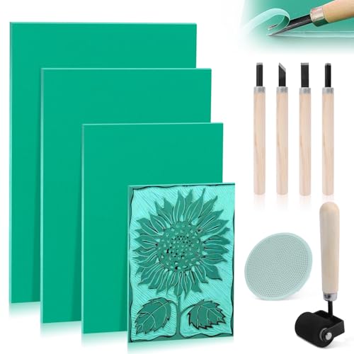 Linoldruck Set Linoleum Platte Linolschnitt Stempelgummi 10Stk A3 A4 A5 A6 Gummistempel Schnitzblöcke für Druckgrafiken Kunsthandwerk DIY von ENUTROF
