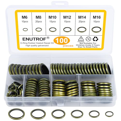 Ölablassschraube Dichtung Set 100stk Hydraulik Dichtringe mit Gummilippe Ölablassschraube Dichtring Usit Ring Sortiment für Rohrverbindung Zentral-Hydraulik Servolenkung Mechanisches Drucksyste (100) von ENUTROF