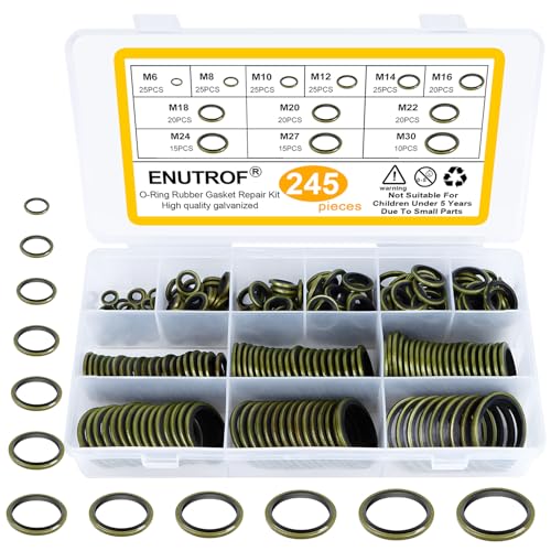 Ölablassschraube Dichtung Set 245stk Hydraulik Dichtringe mit Gummilippe Ölablassschraube Dichtring Usit Ring Sortiment für Rohrverbindung Zentral-Hydraulik Servolenkung Mechanisches Drucksyste (245) von ENUTROF