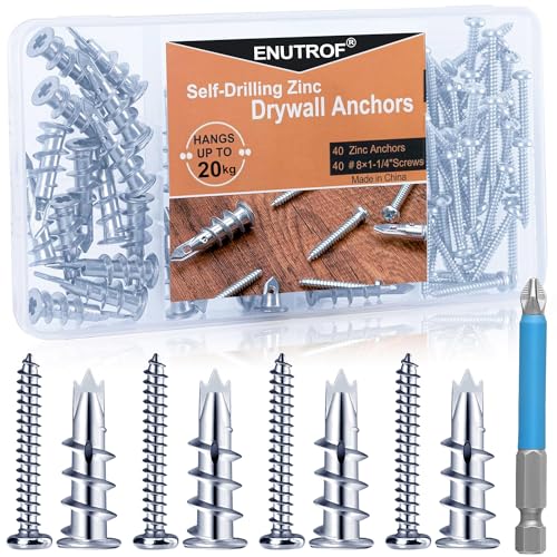 Rigipsdübel Gipskartondübel Metall Rigips Dübel 40Stk mit Schrauben Schraubbit für Einlagige Gipskartonplatten von ENUTROF