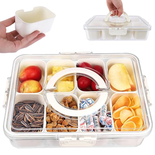 Snackbox mit Fächern Snackteller Snackschale mit Deckel Snack Aufbewahrungsbox mit Griff Rechteckig Schalen Platte für Veggie Früchte Gewürze Süßigkeiten Nüsse Keks Snacks Desserts Vorspeisentablett von ENUTROF
