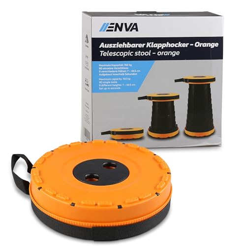 ENVA Ausziehbarer Klapphocker orange tragbarer Teleskophocker Leichter & Stabiler Falthocker mit Trageschlinge höhenverstellbarer Hocker für Werkstatt, Camping & andere Outdoor-Akitvitäten von ENVA MADE FOR QUALITY
