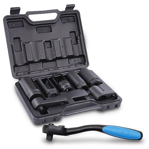 ENVA Lambdasonden Spezialeinsatz 7TLG. + Umschaltknarre 1/2" Antrieb Profi Set für präzise Lambdasondenwechsel und Diesel-Einspritzdüsen von ENVA MADE FOR QUALITY