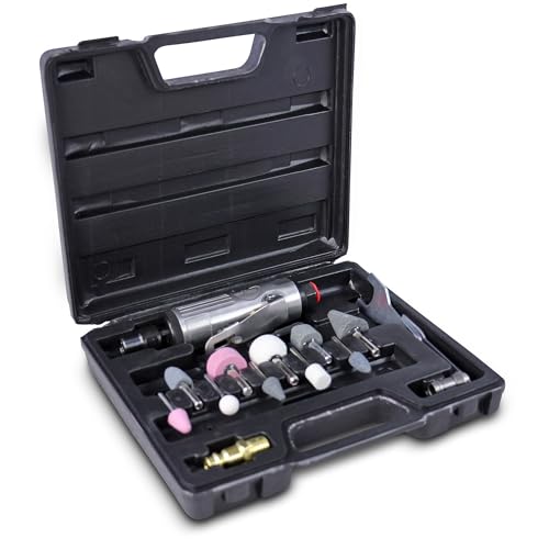 ENVA MADE FOR QUALITY Druckluft-Stabschleifer 25000 U/min Set mit 16 Teilen, Spannfutter, Schleifsteine, Schraubenschlüssel & Druckluftanschluss für Metall, Holz & Kunststoff von ENVA MADE FOR QUALITY