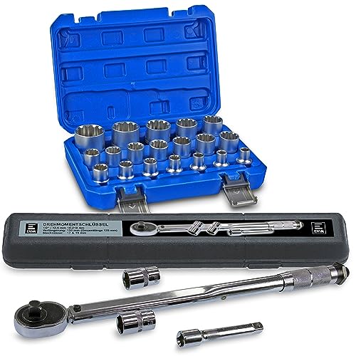 ENVA Profi Drehmomentschlüssel 10-210Nm + 19TLG. Multiprofil Steckschlüssel Einsatz Satz 1/2" Auto Reparatur & Wartung von ENVA MADE FOR QUALITY