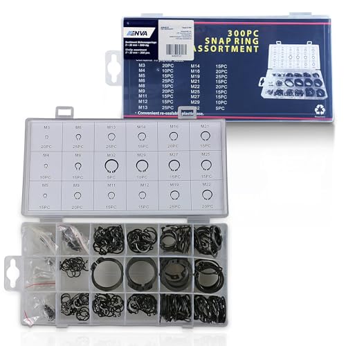 ENVA Seegering Sortiment Sprengring Set 300TLG. Sicherungsringe in 3-32 mm robuste Mangan-Stahl Nutenringe in praktischem Sortimentskasten Federringe für Automobilreparatur und Wartung ENVA Seegering Sortiment Sprengring Set 300TLG. Sicherungsringe in 3-32 mm robuste Mangan-Stahl Nutenringe in praktischem Sortimentskasten Federringe für Automobilreparatur und Wartung von ENVA MADE FOR QUALITY