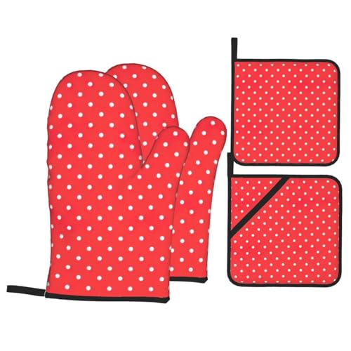 Set mit roten und weißen Punkten, außergewöhnliches Küchen-Backset, vielseitig, hitzebeständig, Matte und Handschuhe, Kombi-Set von ENVEED