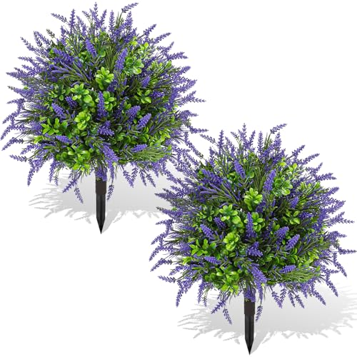 ENVEN Künstlicher Topiary Lavendel-Baum, Outdoor-Pflanzen mit Erdspieß, 55,9 cm, UV-beständige Kunststräucher, Eukalyptus, künstliche Pflanzen für Innen- und Garten, Hof, Veranda, Terrassendekoration von ENVEN