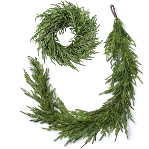 ENVEN Real Touch Norfolk Weihnachtsgirlande und Kranz, 61 cm, grüner Kranz und 1,8 m Weihnachtsgirlande, künstliches Grün, Norfolk-Kiefer für Urlaub, Innensims, Dekoration ENVEN Real Touch Norfolk Weihnachtsgirlande und Kranz, 61 cm, grüner Kranz und 1,8 m Weihnachtsgirlande, künstliches Grün, Norfolk-Kiefer für Urlaub, Innensims, Dekoration von ENVEN