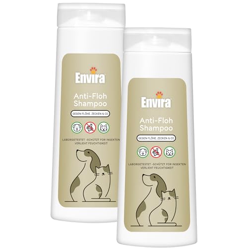 Envira Anti-Parasiten Shampoo für Hunde & Katzen, 2X 400 ml - Katzen- & Hundeshampoo gegen Zecken, Flöhe, Mücken, Juckreiz - Flohshampoo gegen Hundeflöhe von Envira