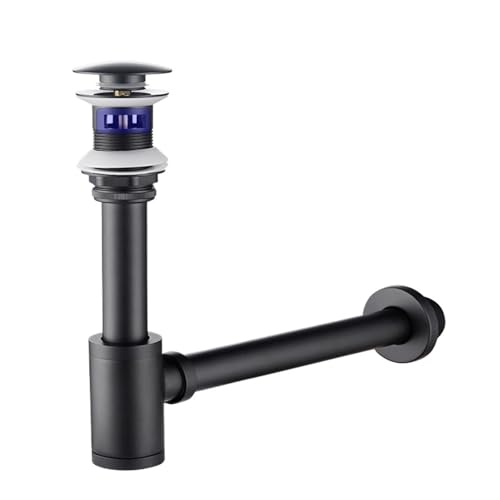 Badezimmer-Becken-Flaschenfalle, moderner Waschbecken-Pop-Up-Filter, Fixture-Stopper-Set, schwarzer Waschbecken-Siphon Für Waschbecken(Fullset Overflow) von ENWWCH