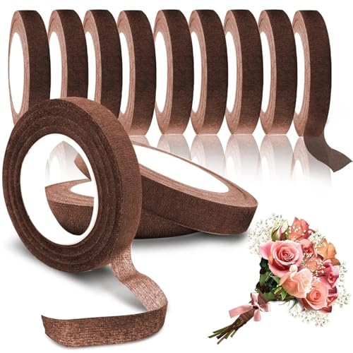 ENWWCH 7 Rollen grün-braune Blumenbänder for Blumensträuße, selbstklebendes Staubblatt-Geschenkpapierband, DIY-Blumendekor for Floristen, Hochzeitsfeier-Requisite Für Floristik(Brown) von ENWWCH