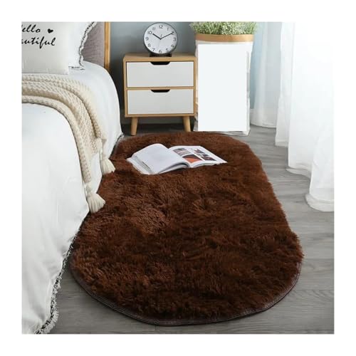 ENWWCH Carpet Thick Oval Living Room Rug Bedroom Balcony Cushion Fluffy Teenager Decoration Kids Bed Side Carpet Für Schlafzimmer Kinderzimmer(Brown,50x80cm (19x31in)) von ENWWCH