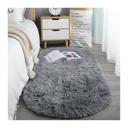 ENWWCH Carpet Thick Oval Living Room Rug Bedroom Balcony Cushion Fluffy Teenager Decoration Kids Bed Side Carpet Für Schlafzimmer Kinderzimmer(Gray,60x120cm(23x47in)) von ENWWCH