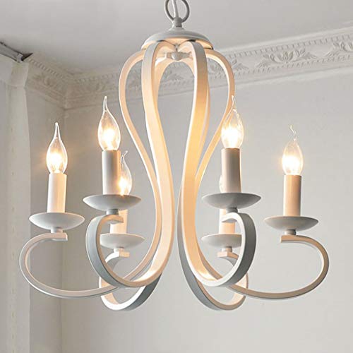 Antik Pendelleuchte Kronleuchter Landhaus LED 6 Flamme Eisen-Leuchter Einstellbare Höhe Weiß Schwarz Nordisch Vintages Für Wohnzimmer Schlafzimmer Esszimmer Küche Lüster,Weiß von ENXING