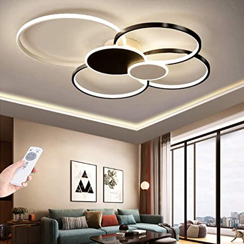 Deckenlampe LED Dimmbar Modern Deckenleuchte Wohnzimmer Deckenlicht Mit Fernbedienung Acryl Lampenschirm Einstellbar Lichtfarbe/Helligkeit Schlafzimmerlampe Restaurant Groß Beleuchtung,Schwarz von ENXING