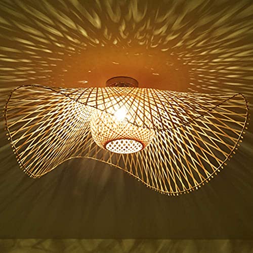 Deckenleuchte Retro Wohnzimmer Dekoration Natürliche Bambus Und Rattan Deckenlampe E27 Handgewebte Deckenbeleuchtung Für Esszimmer Schlafzimmerlampe Café Pendelleuchte Küche Korridor Deckenlicht,75CM von ENXING