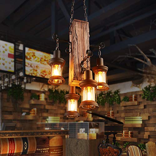 E27 Pendelleuchte Vintage Hängeleuchte Industrie Hängelampe Loft Holz Dekorative Aus Höhenverstellbar Retro Pendellampe Hölzerne Hängende Lampe Gastronomie Deckenleuchte Bar Wohnzimmer Kronleuchter von ENXING