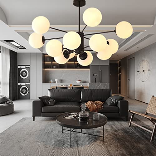 ENXING Hängelampe Großes Wohnzimmer Kronleuchter E27 Moderne Eisenlampe Sphärische Pendelleuchte Schlafzimmer Esszimmerlampe Glas Lampenschirm Molekulare Beleuchtung Bar Café Deckenleuchte… von ENXING