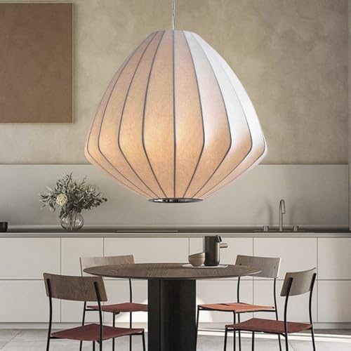 ENXING Hängeleuchte Moderne Stoff Pendelleuchte Wabi-Sabi Hängelampe Metall Seidenstoff Lampenschirm Mittelalterlicher Pendellampe for Wohnzimmer Schlafzimmer Esszimmer Flur Küche Art Deco Weiß(50cm) von ENXING