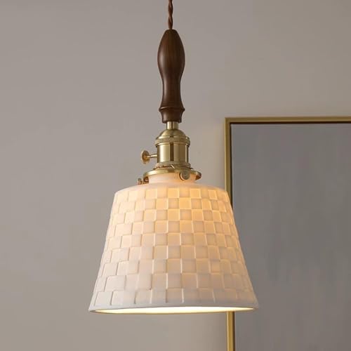 ENXING Kronleuchter Moderne Pendelleuchte mit Keramikschirm und Drehschalter aus Messing verstellbare Hängelampe Deckenleuchte mit weißer Rippenprägung for Esszimmer Schlafzimmer Wohnzimmer von ENXING