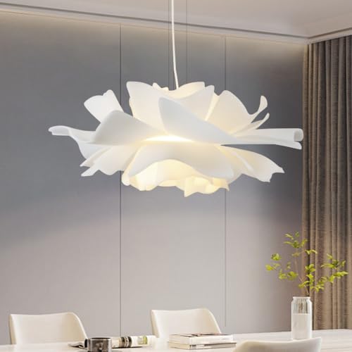ENXING Moderne Blumen Pendelleuchte Acryl Blütenblatt Pendelleuchte Weiße Dekorative Pendelleuchte Höhenverstellbar Geeignet Für Esszimmer Wohnzimmer Schlafzimmer Küche Korridor(40CM) von ENXING