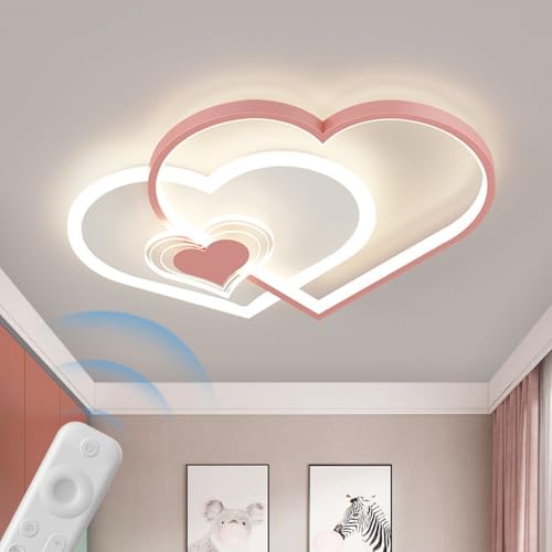 ENXING Moderne Kreative Herzform Deckenleuchte LED Deckenleuchte Dekorative Beleuchtung Stufenlos Dimmbar Mit Fernbedienung Für Wohnzimmer Schlafzimmer Restaurant Korridor Deckenleuchten(Rosa) von ENXING