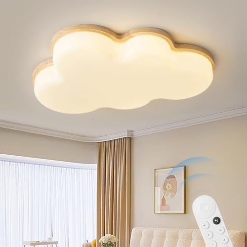 ENXING Moderne Kreative Wolke Deckenleuchte LED Deckenleuchte Aus Holz Deckeneinbauleuchte Stufenlos Dimmbar Mit Fernbedienung Geeignet Für Kinderzimmer Wohnzimmer Schlafzimmer Flur Arbeitszimmer von ENXING