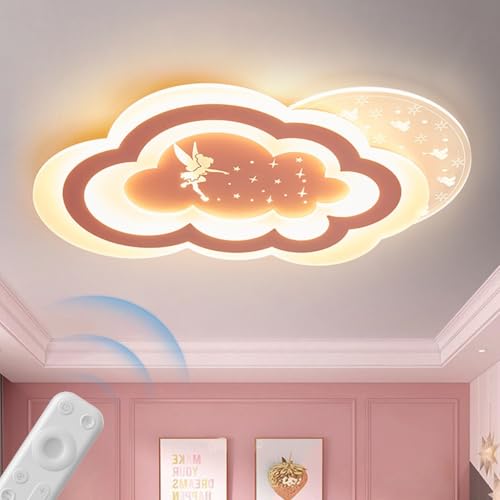 ENXING Moderne Kreative Wolken Deckenleuchte LED-Deckenleuchte Mit Fernbedienung Stufenlos Dimmbar Acryl Deckenleuchte Für Schlafzimmer Flur Kinderzimmer Wohnzimmer Kinderzimmer(Rosa) von ENXING